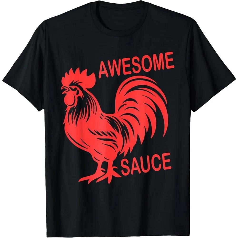 Awesome Sauce with Picture of Rooster T-Shirt High Quality Cotton Men T Shirt Ropa Hombre Summer Letters Slogan Harajuku