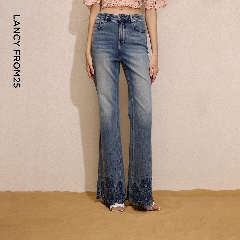 LANCY 25 Artist Series Flower Embroidery Flared Jeans XL