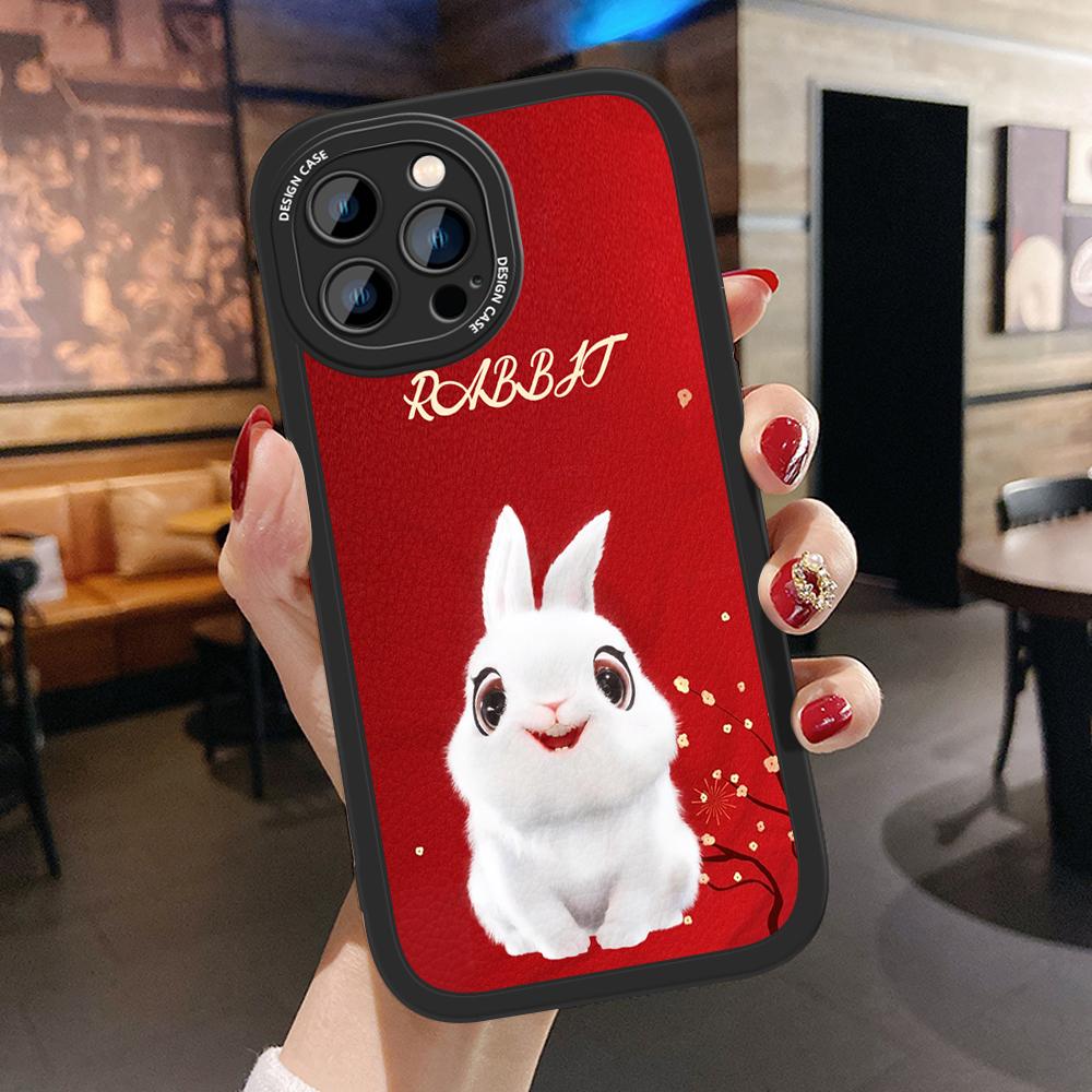 Slim Spring Festival Gala Mascot Rabbit Leather Back Casing PU Leather Cover Phone Case for Huawei Honor Infinix iPhone Vivo
