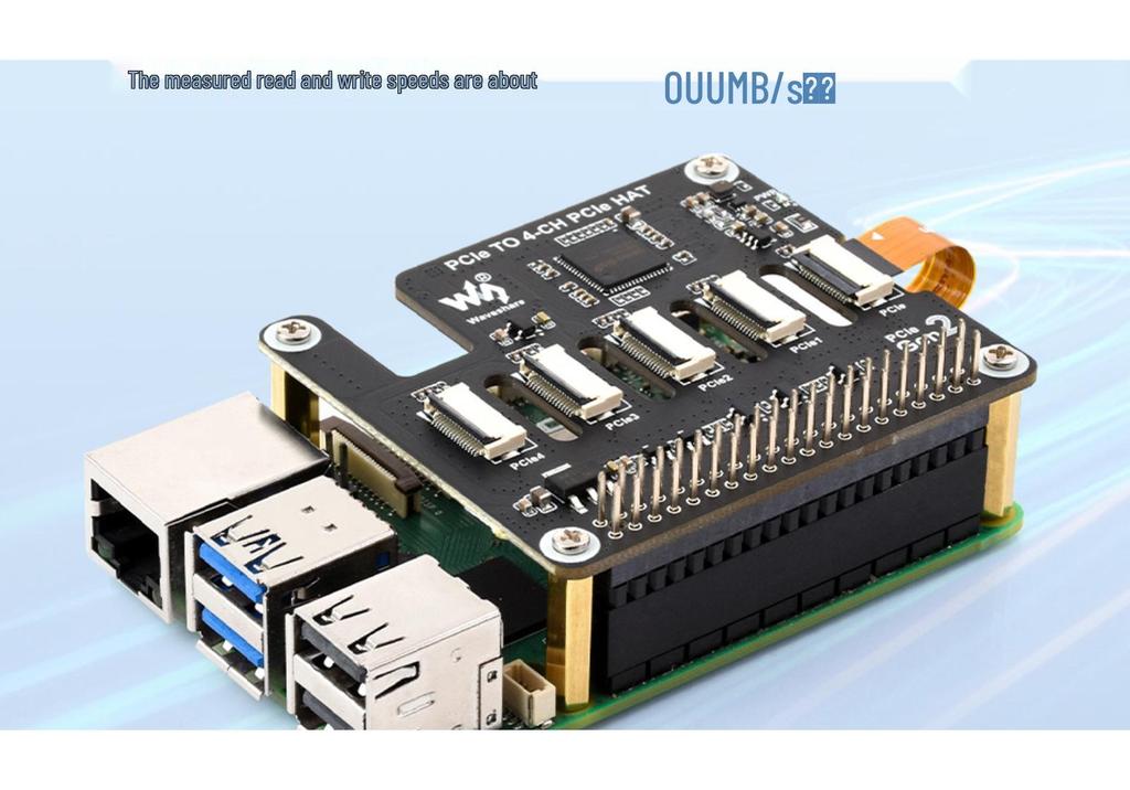 Raspberry Pi 5 Stackable Four-Channel PCIe FFC Expansion Board for Multiple HAT Modules