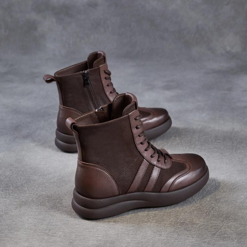 Johnature Genuine Leather Women's Boots Casual Versatile Round Toe Soft Soled Short Boots