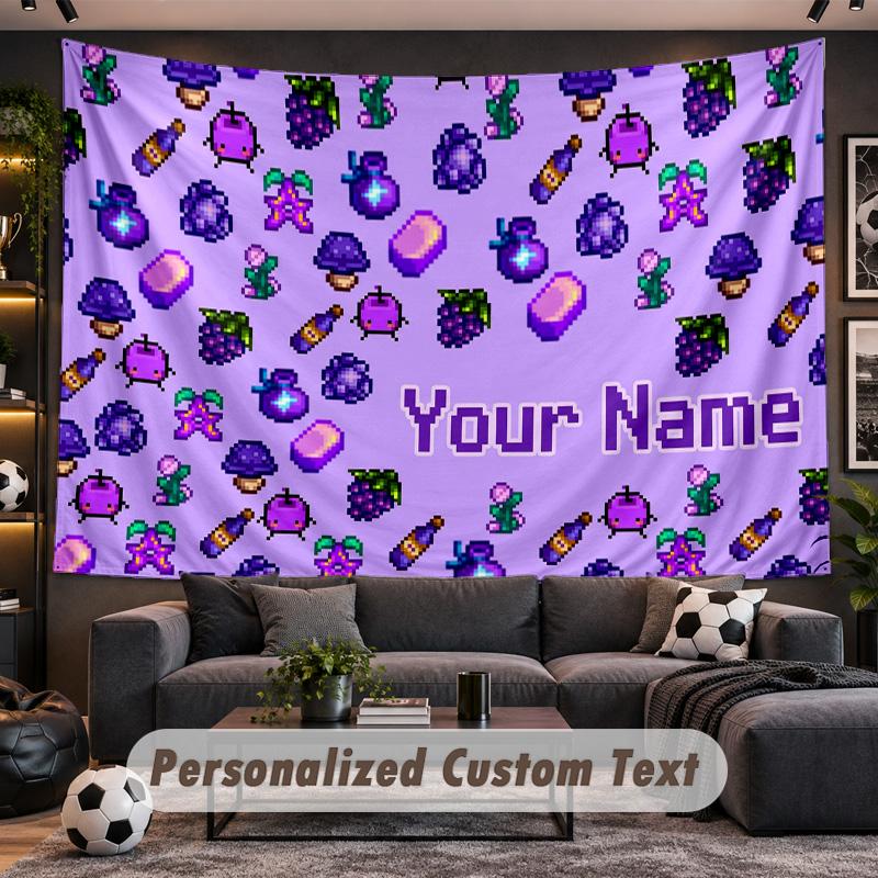 Stardew Valley Personalized Tapestry Support Custom Name, Wall Art Home Decoration