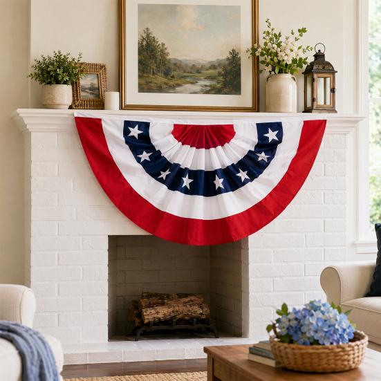 USA Fächerfahne, 4. Juli Amerikanische Flaggen Girlande, Rot Weiß Blau Patriotisches Halbfächer Banner für Unabhängigkeitstag Veranda Garten Außen Innen