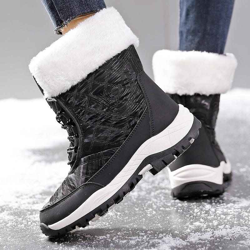 Warm Cotton Shoes Women's High-top Boots Anti-slip Snow Boots Winter Plush Outdoor Walking Shoes Hiking Sneakers
