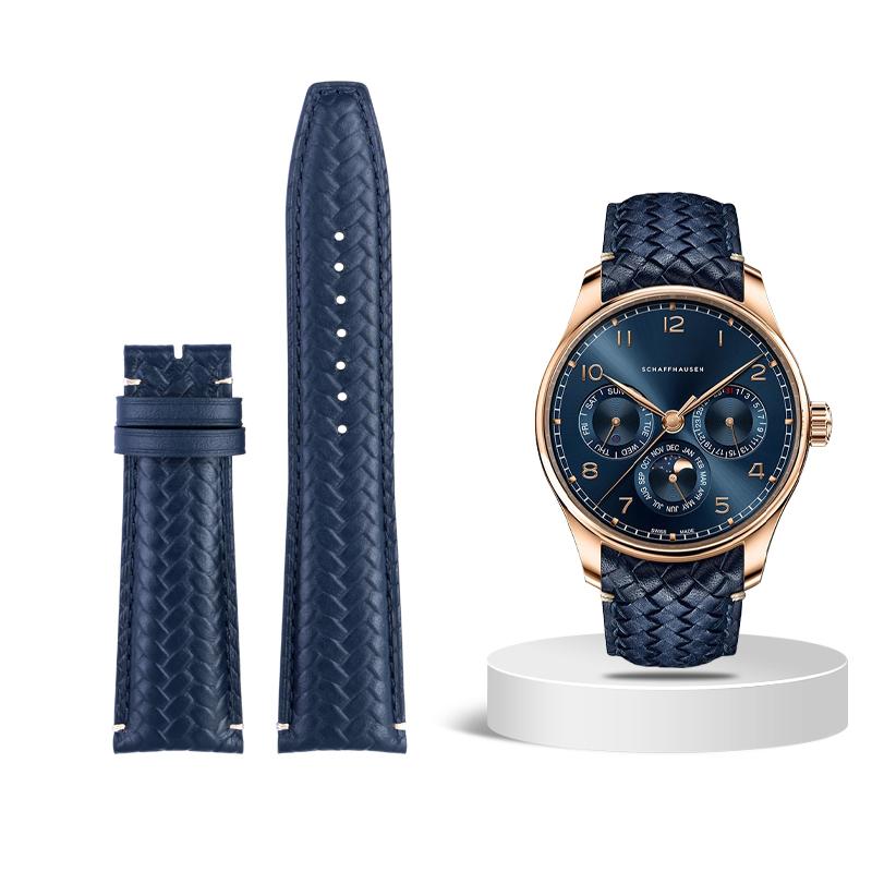 

High Quality Cowhide Woven Watchband for IWC IW344205 IW371614 IW500713 PORTUGIESER Portofino Blue Soft Leather Watch Strap 22mm 22mm