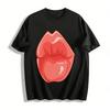 Sexy Red Lip Print Casual Crew Neck Tee Shirt Pure Cotton T-shirt