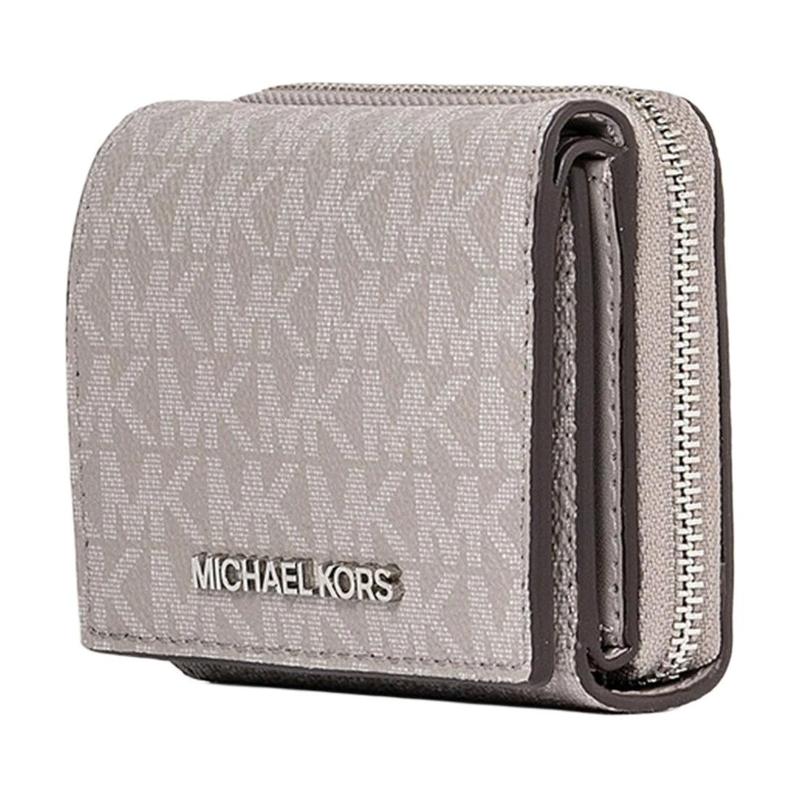 Michael Kors Jet Set Travel Monogram Coated Canvas Wallet Small Women's Pearl Gray