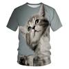 Summer Trendy Animal Cat Round Neck Short Sleeved 3D Digital Printed Men's Short Sleeved T-shirt