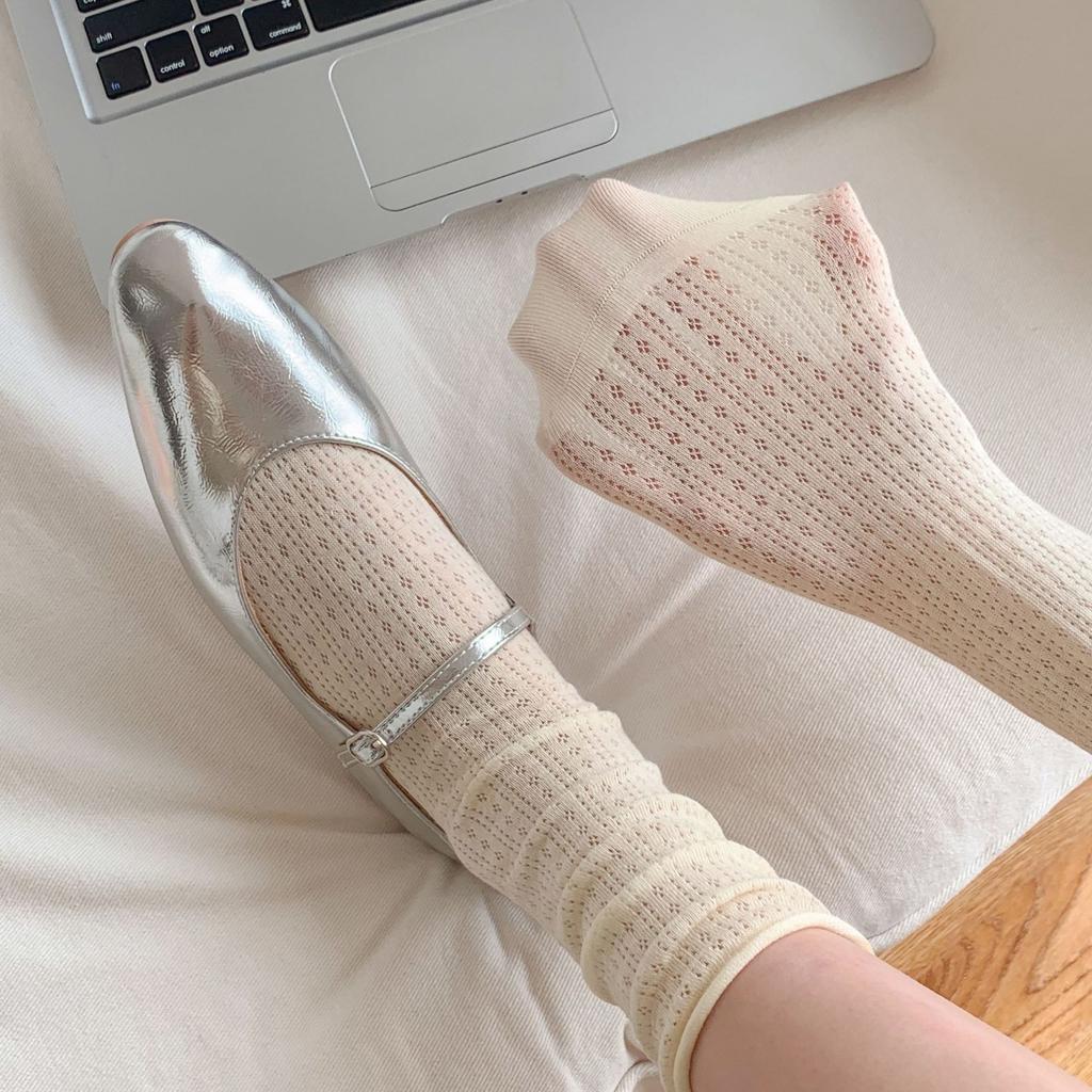 Xiaohongshu Same Style Of Socks For Women'S Summer Ice Socks Mesh Thin Solid Color Breathable Stack Socks Long Tube Confinement Socks