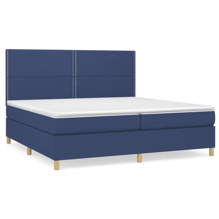 3142287 vidaXL Lit à sommier tapissier avec matelas Bleu 200x200 cm Tissu