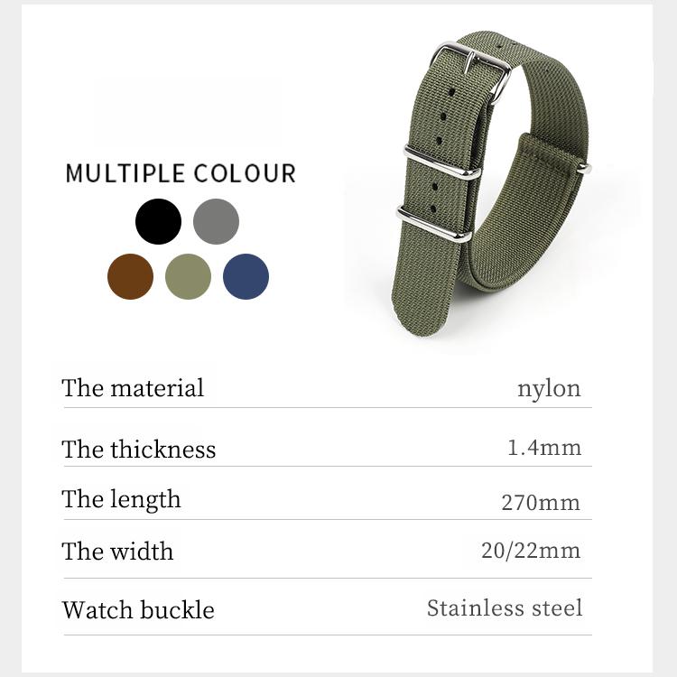 20mm 22mm Nylon Watch Strap Sport Wristbands Bracelet for Men Women Replacement Canvas Fabric Watch Band Accessories Brown Green