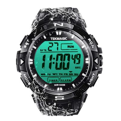 TEKMAGIC 100m Waterproof Digital Swimming Watch with Alarm Clock and Stopwatch, Dual Time Zone Display, Timer Countdown, 12/24 Hour Format