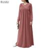 ZANZEA Women Casual V-Neck Long Sleeve Loose Long Dress