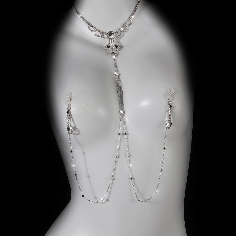 Luxury Rhinestone Milk Ring Breast Chain Women Sexy Spicy Metal Bead Chain Milk Clip Body Chain Adult Erotic Accessories