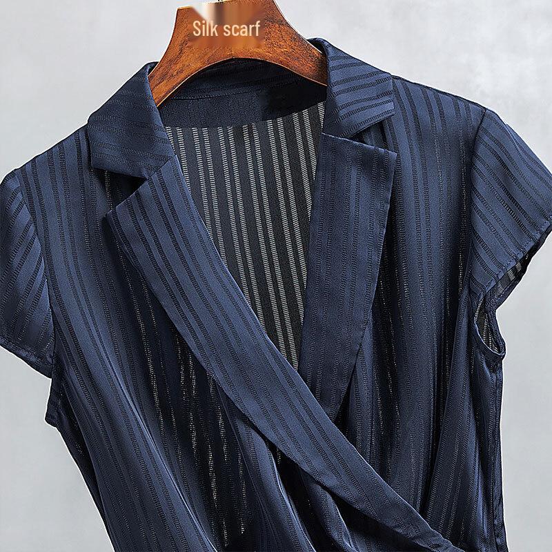 Women's Striped Short-Sleeve Lapel Shirt