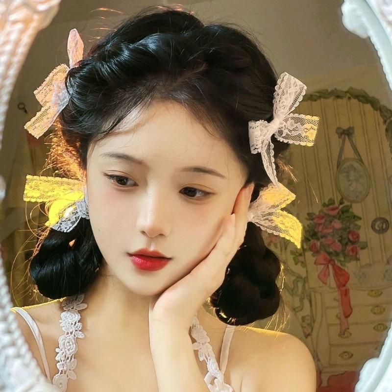 Cute Lace Small Butterfly Knot Hairpin Summer Side-parting Clip Headwear Edge Clip Ethereal Double-sided Hairpin