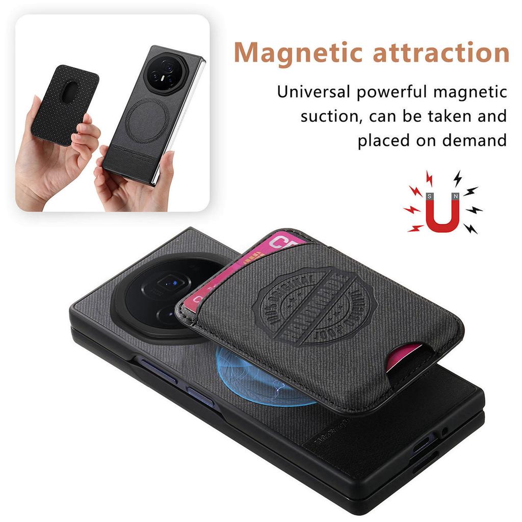 For Honor Magic V3 5G Case Compatible with MagSafe Denim Texture Leather Back Cover with Card Bag