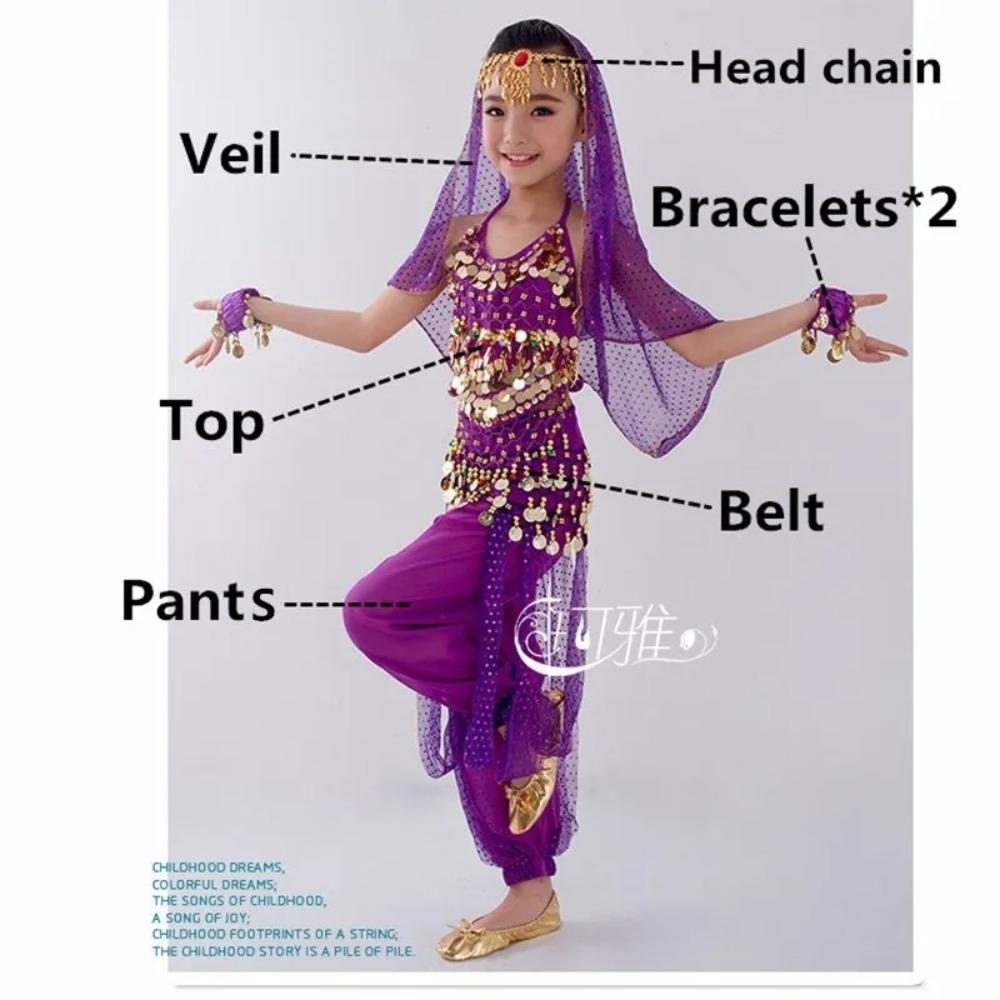 Ensemble Costumes de Danse du Ventre Enfants Danse Orientale Filles Danse du Ventre Inde Vêtements de Danse du Ventre Enfant Enfants Indien 6 Couleurs