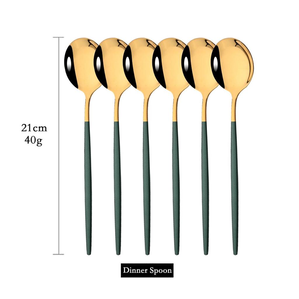 6Pcs Colorful Dinnerware Cutlery Spoons Set Long Handle Mirror Stainless Steel Spoon Flatware Tableware Kitchen Accessories
