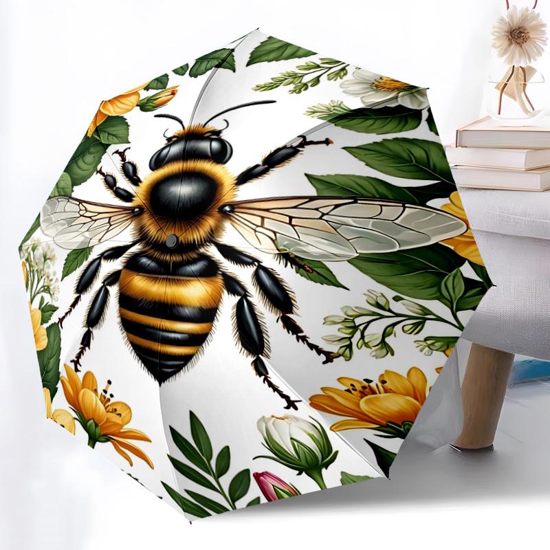 1pc Bee Floral Pattern Automatic Open/Close Umbrella - Portable Collapsible Umbrella with 8-Rib Stability, Fashion Lovers Yy251017113