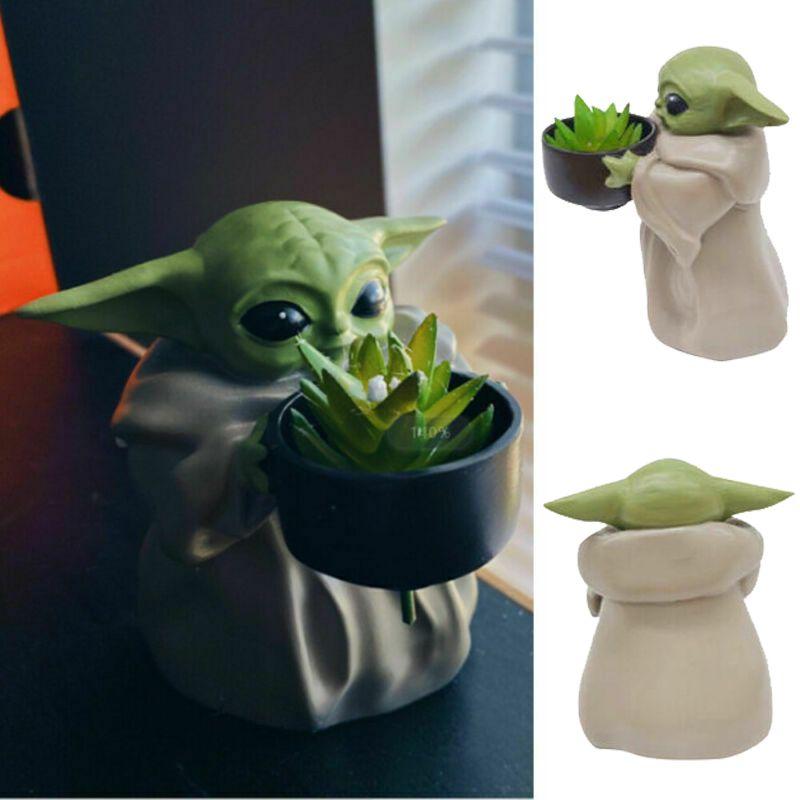 Creative Baby Yoda Cartoon Plant Pot With Water Drainage For Home And Office Decor