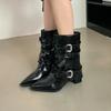 Fashion Chelsea Chunky Pointed Toe Ankle Boots Punk Women Shoes Trend New 2025 Winter Elegant Gladiator PU Leather Gothic Botas Mujer