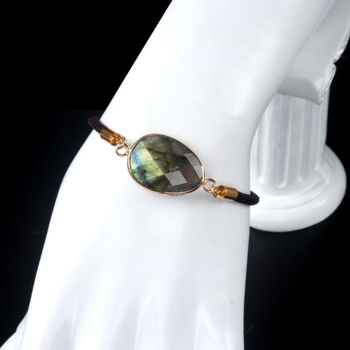 

1 шт. модный граненый натуральный камень кварцевый браслет нерегулярные регулируемые браслеты-цепочки из веревки для женщин и мужчин ювелирные изделия в подарок 22x17 мм 22x17mm