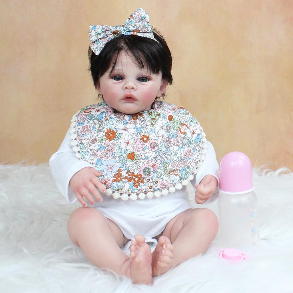 BZDOLL 48CM 3D Marble Texture Skin Visible Veins Soft Silicone Reborn Baby Doll Toy For Girl 19 Inch Cloth Body Child Dress Up Boneca