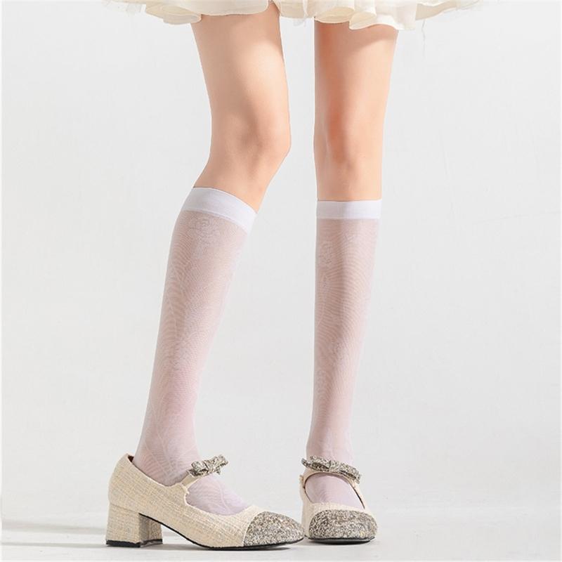 Womens Girls Sheer Knee High Socks Summer Spring Knee High Stockings Nylons Silk Stockings Sweet Cute Calf Socks Gifts