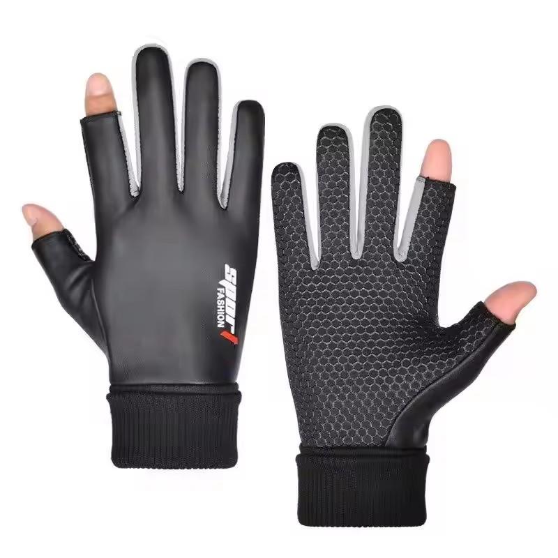 Men's Gloves Autumn Cycling Winter Two-Finger Velvet Warm Non-Slip Male Waterproof Sports Touchscreen Hiking Exercise Gloves