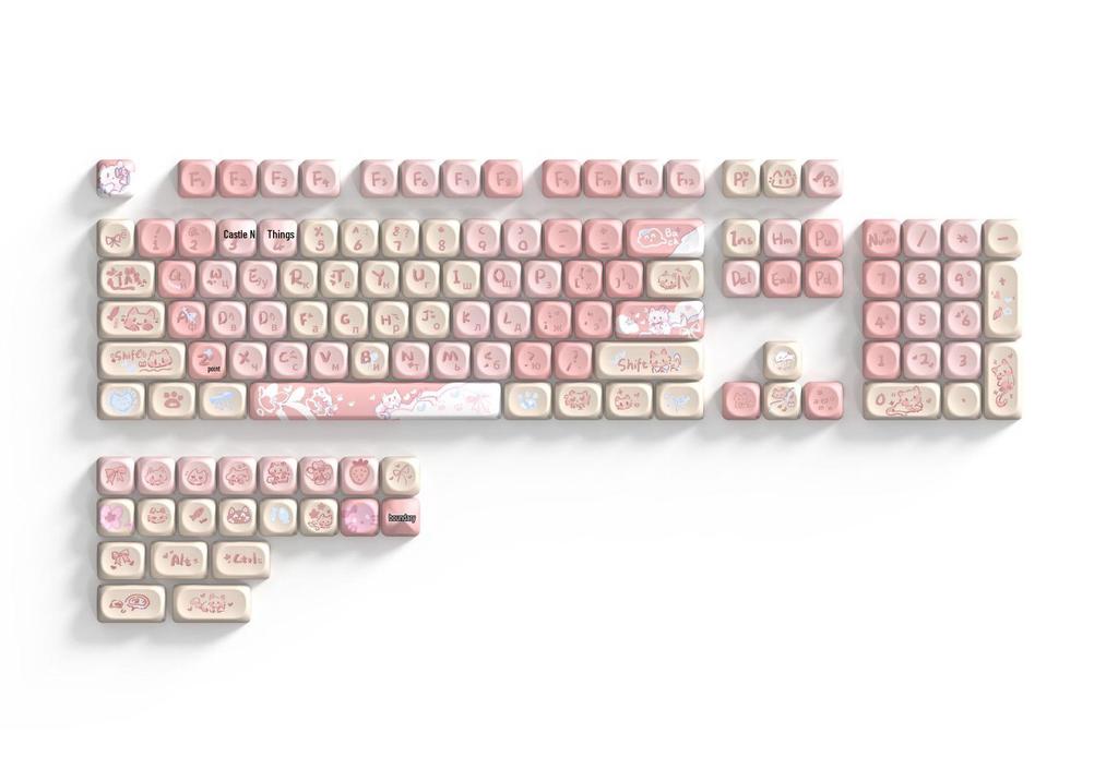 Blue Cute Cartoon Bear Keycap Set - Ice Cream Theme, 75-98 Keys, Highly Sublimated for Mechanical Keyboards