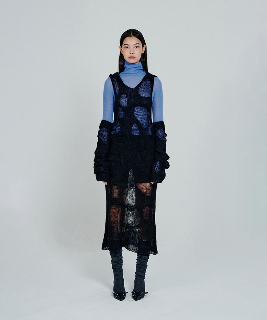 Deoaeteus Mohair Hood Long Dress_Black
