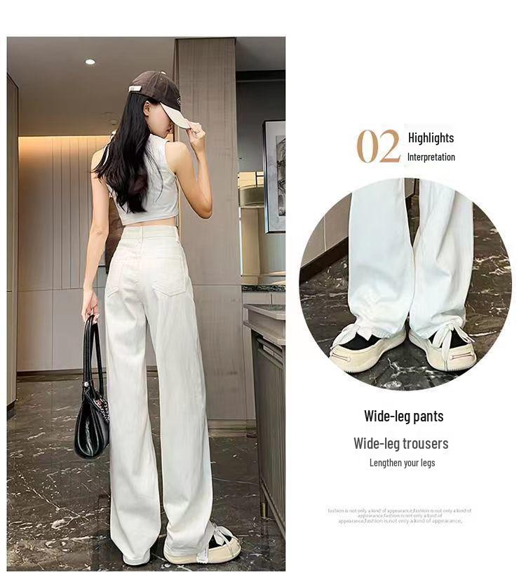 Women's White High-Waisted Wide-Leg Jeans - Slimming, Floor-Length, Versatile, Autumn Wear
