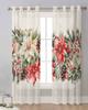 Christmas Poinsettia Berries Cedar Leaves Pine Cones Sheer Curtains Room Decoration Window Curtains Kitchen Tulle Voile Curtains