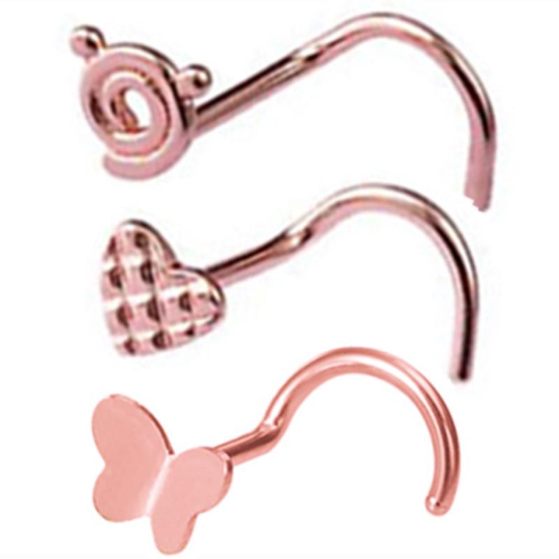 3PCS Pink Crystal Bend Nose Piercing Stud Set Spider Nose Ring Bulk Twist Butterfly Nose Rings And Studs Pack Piercing Nariz Lot