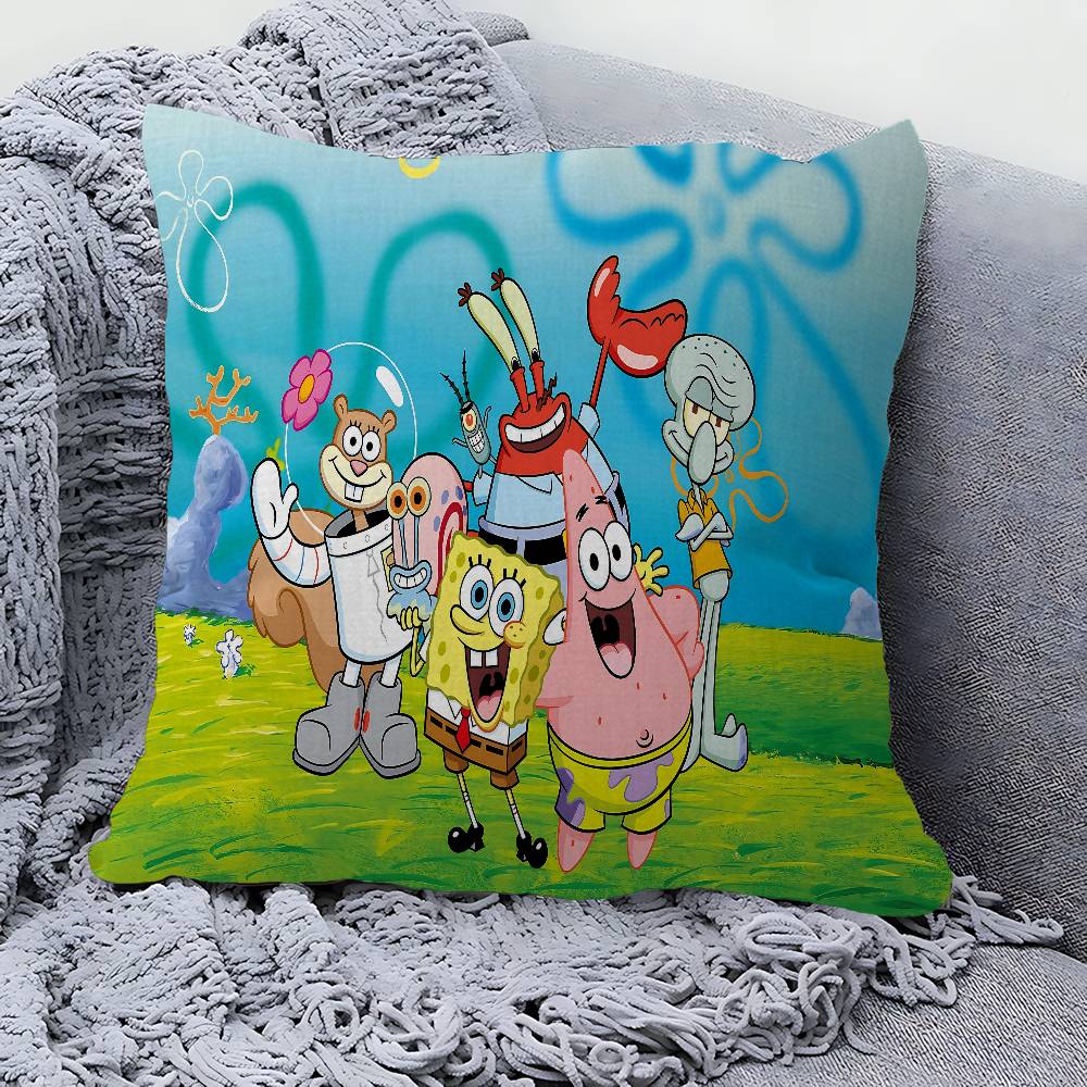 Cute S-Spongebobs Anime Decorative Room Aesthetics Pillow Case Home Decor Bedroom Sofa Bed Couch Pillow Cover 45X45