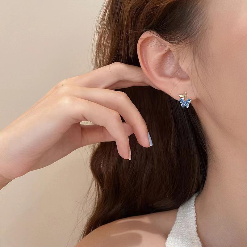 Elegant Blue Butterfly Silver Stud Earrings: Unique, Exquisite Design for Women