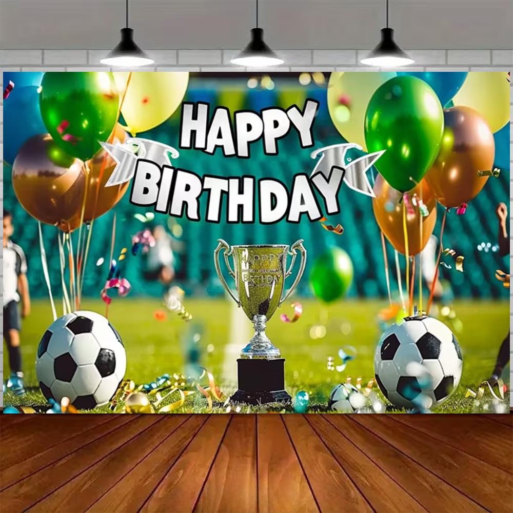 Green and blue football themed birthday decoration banner Backdrop, football field children birthday party photography Backdrop