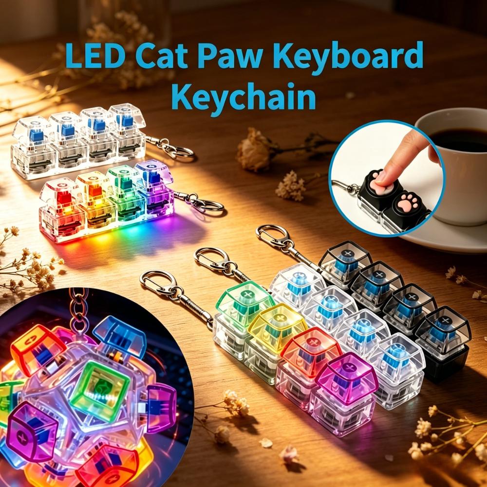 LED Keyboard Keychain Fidget Toy - Clickable Buttons Stress Relief Portable Desk Key Accessory Office Decor Gift