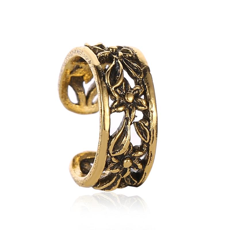 Vintage Floral Carved Open Cuff Ear Clip Retro Hollow Flower Pattern Non Pierced Ear Cuff for Women