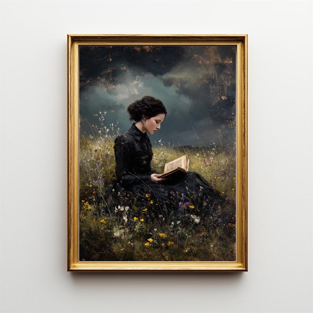 Victorian Woman Reading Art Print Poster Dark Academia Library Decor Elegant Lady With Book Decor Canvas Painting Bedroom Decor