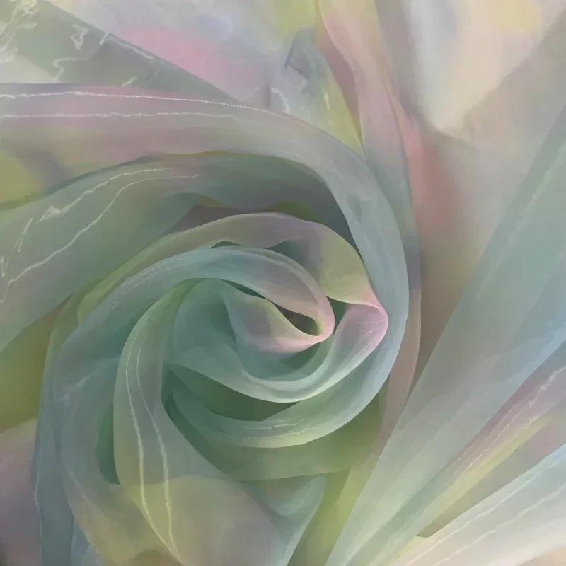 Gradient Color Translucent Yarn Fabric Children's Day Party Background Decoration Runway Show Dress Originality Fashion Cloth