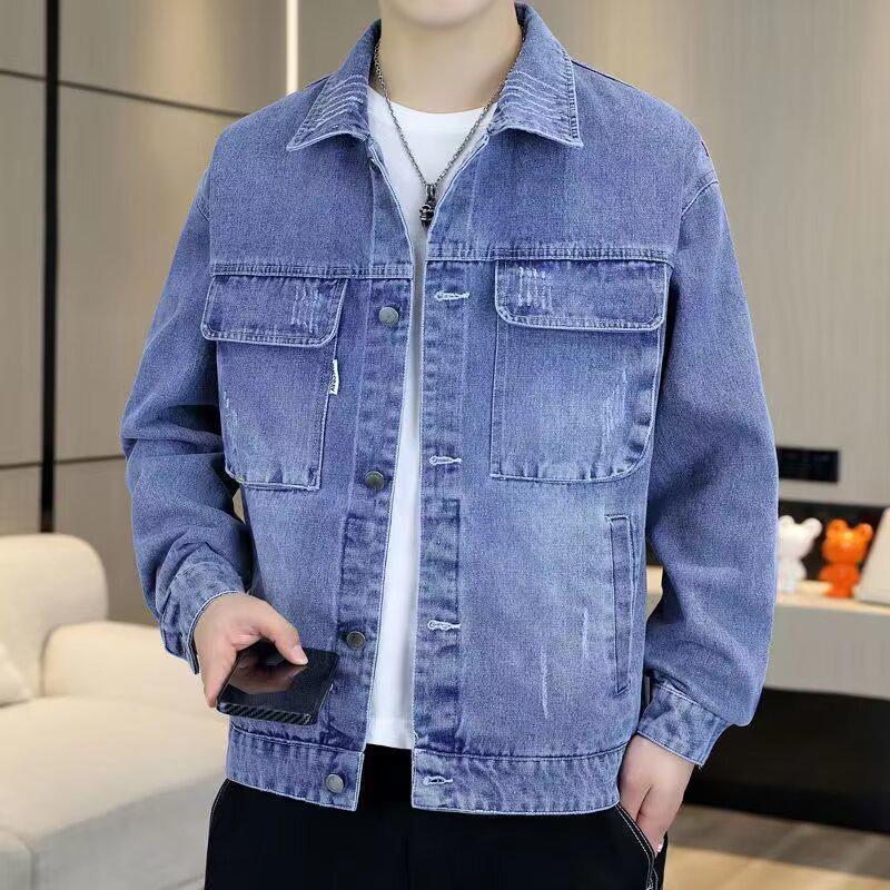 Men s Spring/Autumn 2025 Casual Hong Kong Style Workwear Jacket 4XL синий