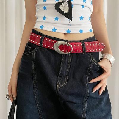 Gothic Women's Rivet Belt Y2k Dress Jeans Belt Retro Leather Waist Belt  Streetwear