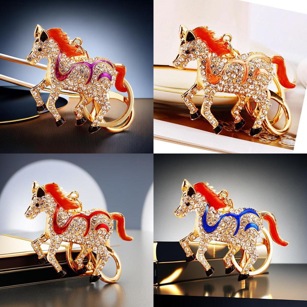 High-end Creative Rhinestone Mini Horse Car Keychain Bag Pendant Key Ring Metal Gift Cross-border