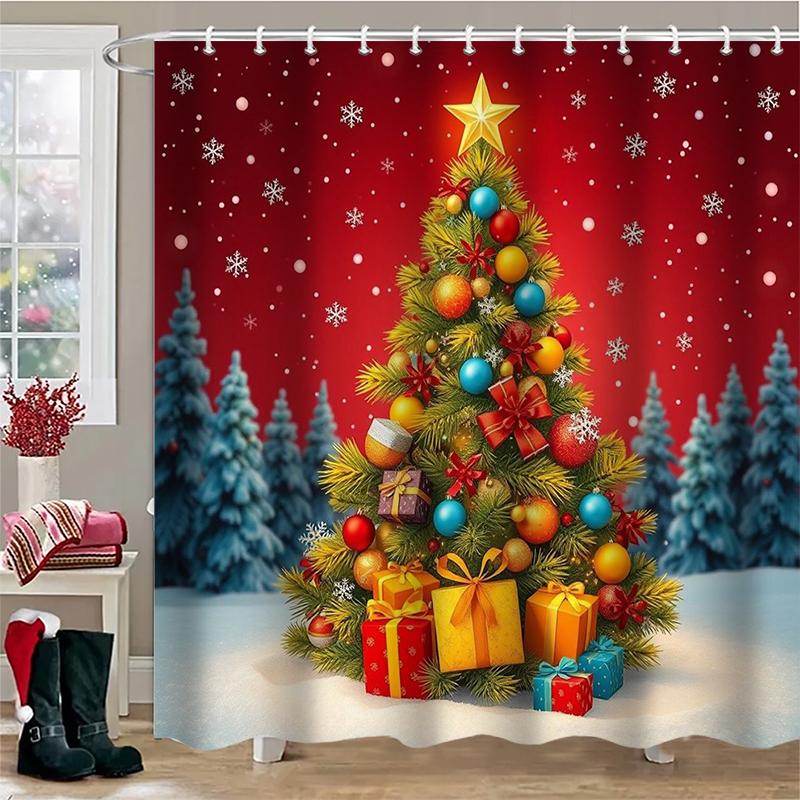 Christmas Tree Shower Curtain, Bathroom  Shower Waterproof Curtain with 12 Hooks, Fish Shaped Home Decoration, Free Delivery
