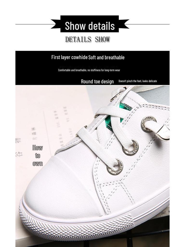 Women's White Genuine Leather Flats - 2023 Korean Style. Versatile, Trendy, Plus Size Casual Shoes for Spring/Summer.