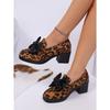Bow Mid-heel Professional Shoes Women's 2025 Autumn New Leopard Print Thick-heeled Plus-size Low-top Shoes