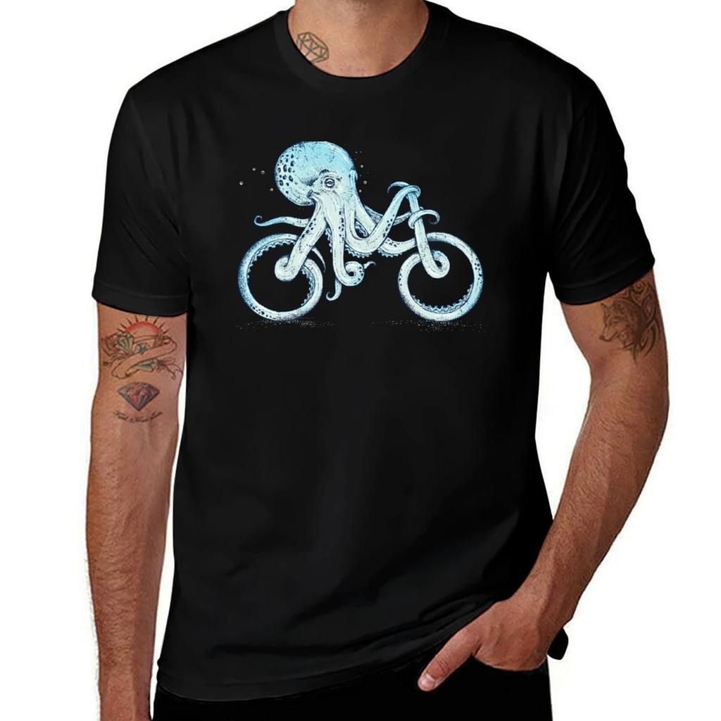 Octopus Bicycle Tshirt Funny T Shirts Cotton Unisex T Shirt Luxury Tshirt
