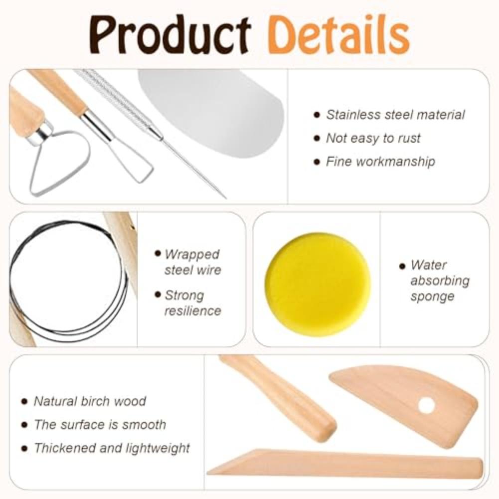 20-teiliges Töpferwerkzeug-Set Umfassendes Set Vielseitige Modellierwerkzeuge Nudelholz, Tonmodellierwerkzeuge & mehr Küchenwerkzeuge